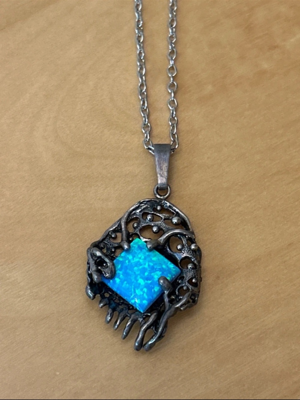 Blue Opal Square Pendant Necklace - Women Jewelry